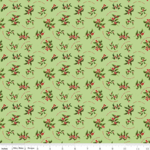 33" End of Bolt - CLEARANCE All About Christmas Holly C10800 Green - Riley Blake - Holly Berries Merry Christmas - Quilting Cotton Fabric