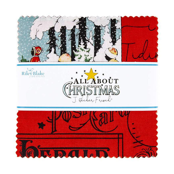 SALE All About Christmas Charm Pack 5" Stacker Bundle - Riley Blake Designs - 42 piece Precut Pre cut - Quilting Cotton Fabric