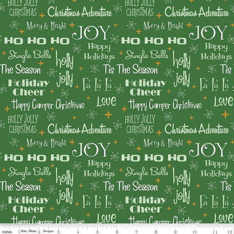 Christmas Adventure Phrases SC10731 Green SPARKLE - Riley Blake Designs - Camping Text Snowflakes Gold SPARKLE Stars - Quilting Cotton