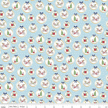 SALE Christmas Adventure Ornaments SC10732 Waterfall SPARKLE - Riley Blake - Trees Bicycles Flowers Gold SPARKLE Blue - Quilting Cotton