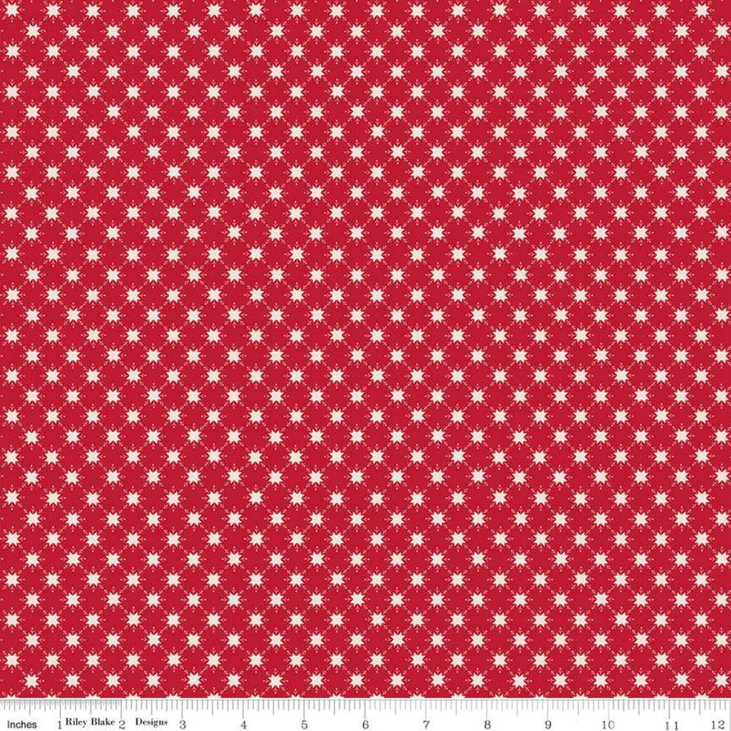 SALE Christmas Adventure Quilty Snowflakes C10735 Scarlet - Riley Blake Designs - Geometric Red White Plaid  - Quilting Cotton Fabric