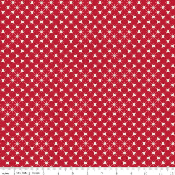 SALE Christmas Adventure Quilty Snowflakes C10735 Scarlet - Riley Blake Designs - Geometric Red White Plaid  - Quilting Cotton Fabric