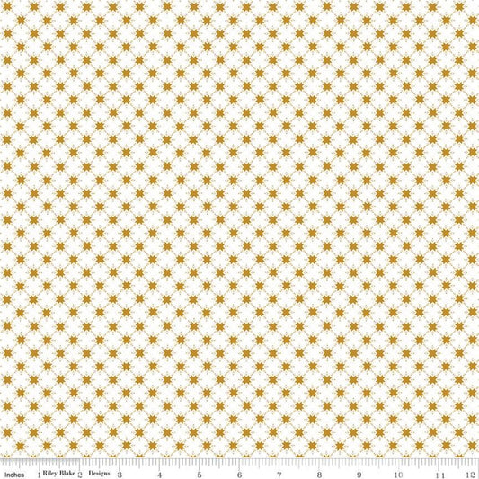 19" End of Bolt - SALE Christmas Adventure Quilty Snowflakes SC10735 White SPARKLE - Riley Blake - Gold SPARKLE Plaid - Quilting Cotton