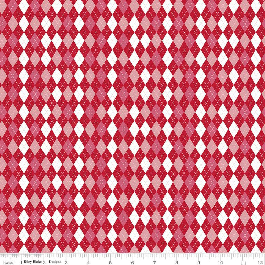 Christmas Adventure Argyle C10736 Scarlet - Riley Blake Designs - Geometric Red White Pink Diamonds  - Quilting Cotton Fabric