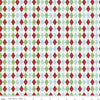 DEAL Christmas Adventure Argyle SC10736 White SPARKLE - Riley Blake Designs - Gold SPARKLE Diamonds Blue Red White Green  - Quilting Cotton