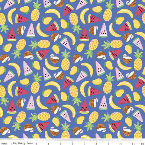CLEARANCE Rainbowfruit Let's Get Coconuts C10891 Blue - Riley Blake Designs - Fruit Watermelon Bananas Pineapple - Quilting Cotton Fabric