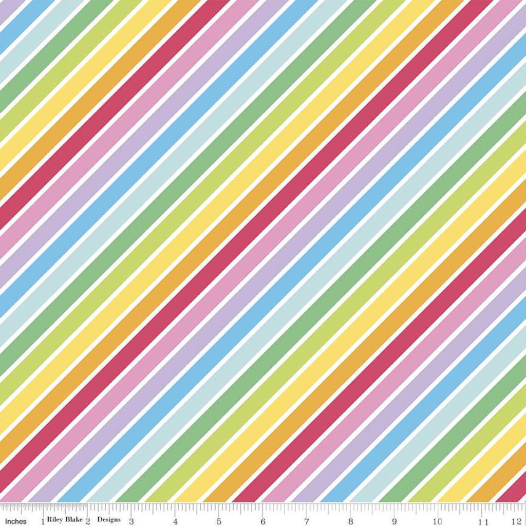 27" End of Bolt - SALE Rainbowfruit Calories Don't Count C10892 White - Riley Blake - Diagonal Stripes Stripe - Quilting Cotton Fabric