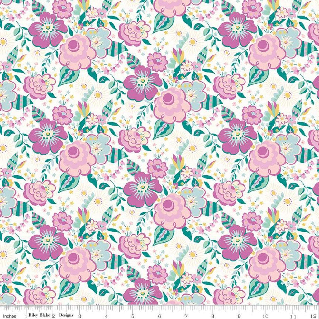 SALE The Deco Dance Collection Lindy Pop A - 04775917A - Riley Blake Designs - Floral on White Liberty Fabrics - Quilting Cotton Fabric