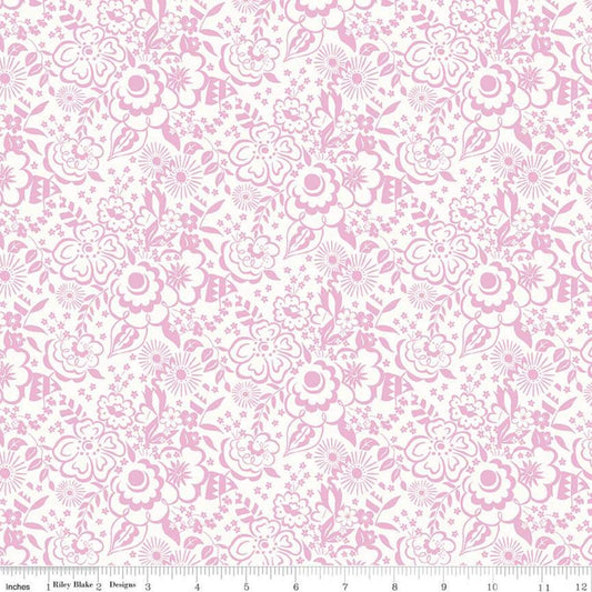 SALE The Deco Dance Collection Lindy Silhouette A - 04775919A - Riley Blake - Floral Pink White Liberty Fabrics - Quilting Cotton Fabric