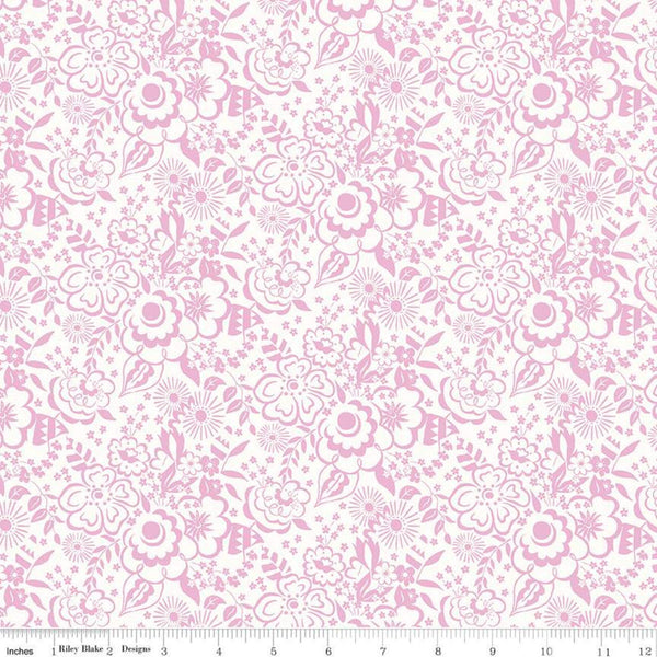 SALE The Deco Dance Collection Lindy Silhouette A - 04775919A - Riley Blake - Floral Pink White Liberty Fabrics - Quilting Cotton Fabric