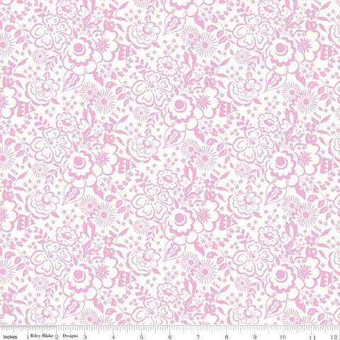 SALE The Deco Dance Collection Lindy Silhouette A - 04775919A - Riley Blake - Floral Pink White Liberty Fabrics - Quilting Cotton Fabric