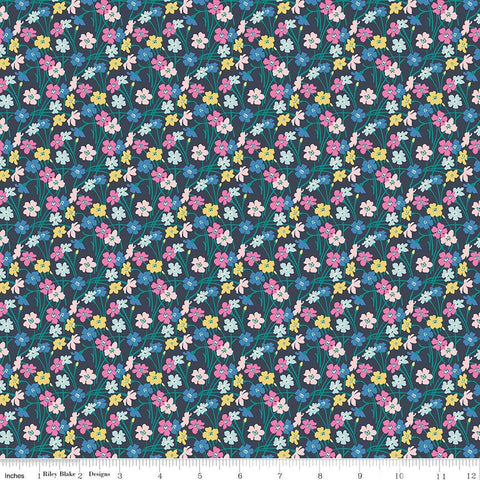 SALE The Deco Dance Collection Dancing Buttercups A - 04775923A - Riley Blake - Flowers Floral Blue Liberty Fabrics - Quilting Cotton Fabric