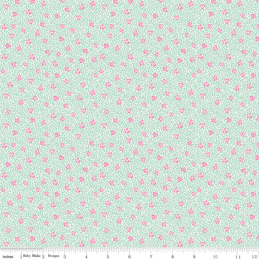 SALE The Deco Dance Collection Speckled Rose A - 04775924A - Riley Blake - Flowers Floral Blue Pink Liberty Fabrics - Quilting Cotton Fabric