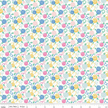 CLEARANCE The Deco Dance Collection Ribbon Bloom A - 04775926A - Riley Blake - Flowers Blue Liberty Fabrics - Quilting Cotton Fabric