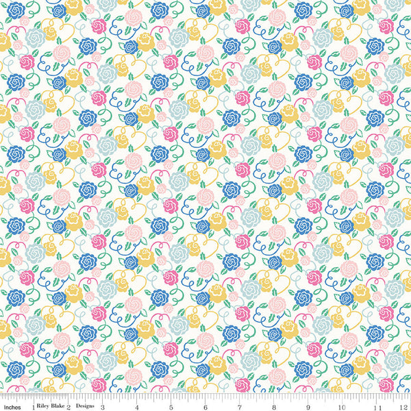 CLEARANCE The Deco Dance Collection Ribbon Bloom A - 04775926A - Riley Blake - Flowers Blue Pink Liberty Fabrics - Quilting Cotton Fabric