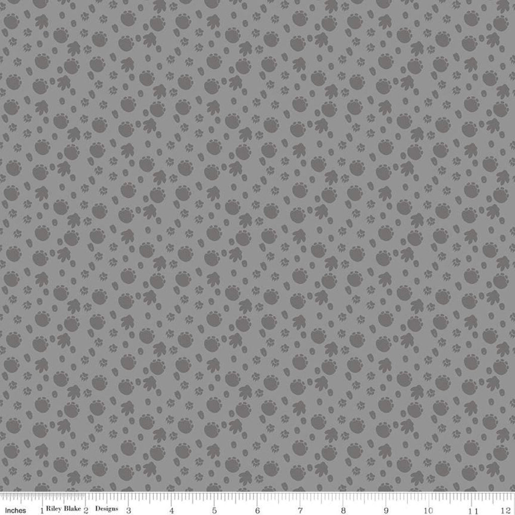 SALE Colorful Friends Footprints C11013 Granite - Riley Blake - Crayola Crayons Paw Prints Gray Tone-on-Tone - Quilting Cotton Fabric