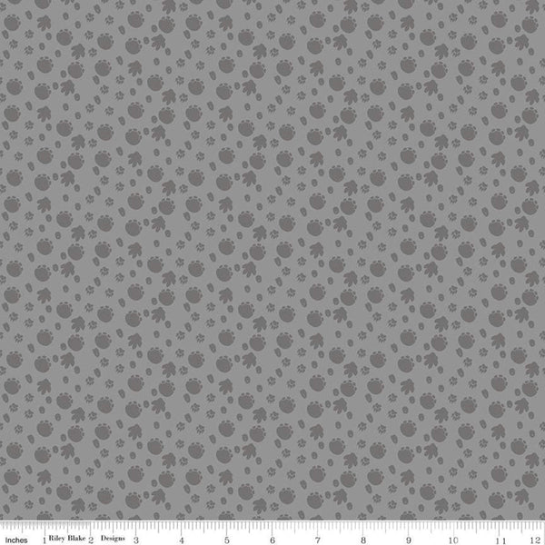 32" End of Bolt - SALE Colorful Friends Footprints C11013 Granite - Riley Blake  Crayola Paw Prints Gray Tone-on-Tone Quilting Cotton Fabric