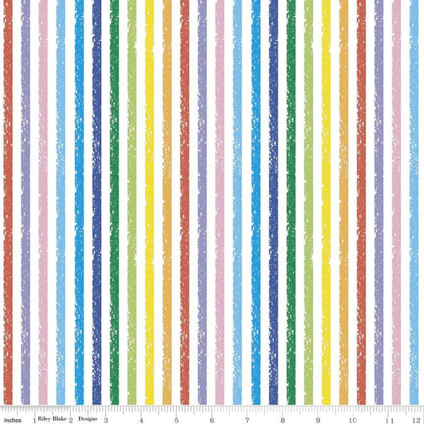 26" End of Bolt - Crayola Stripe C685 Multi - Riley Blake Designs - Crayon-Drawn Stripes Striped Multi White - Quilting Cotton Fabric