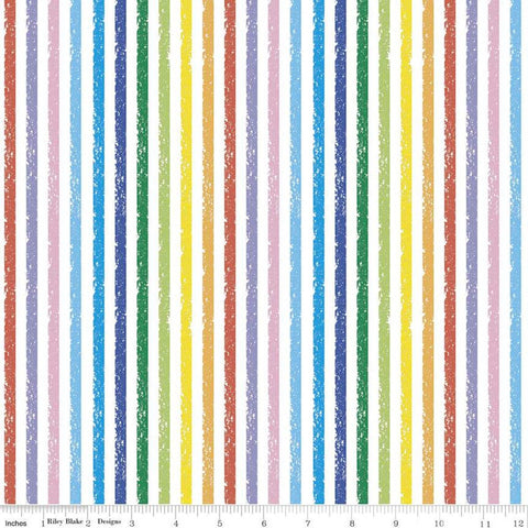 Crayola Stripe C685 Multi - Riley Blake Designs - Crayon-Drawn Stripes Striped Multi White - Quilting Cotton Fabric