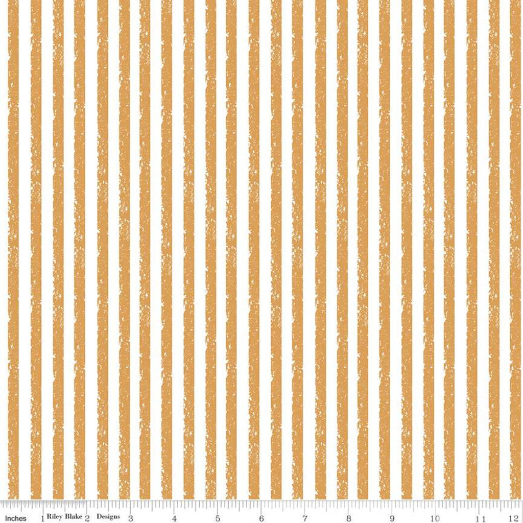 Crayola Stripe C685 Outrageous Orange - Riley Blake Designs - Crayon-Drawn Stripes Striped Orange White - Quilting Cotton Fabric