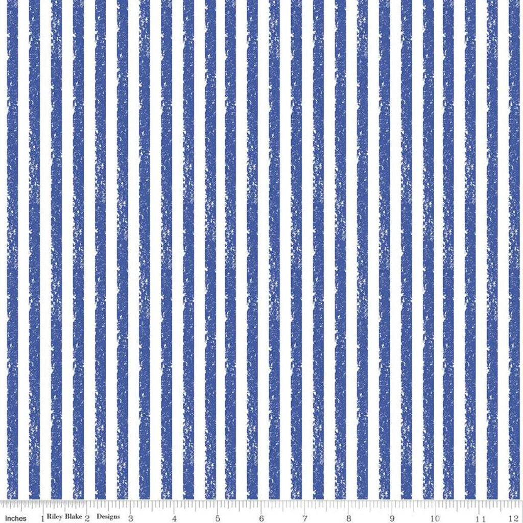 Crayola Stripe C685 Midnight Blue - Riley Blake Designs - Crayon-Drawn Stripes Striped Blue White - Quilting Cotton Fabric