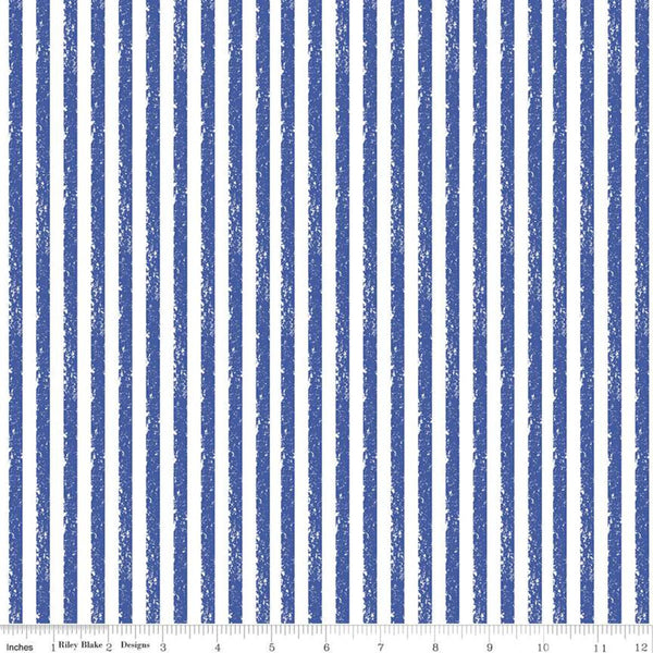 Crayola Stripe C685 Midnight Blue - Riley Blake Designs - Crayon-Drawn Stripes Striped Blue - Quilting Cotton Fabric - Licensed Product