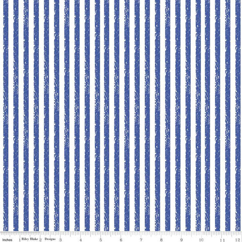 Crayola Stripe C685 Midnight Blue - Riley Blake Designs - Crayon-Drawn Stripes Striped Blue White - Quilting Cotton Fabric