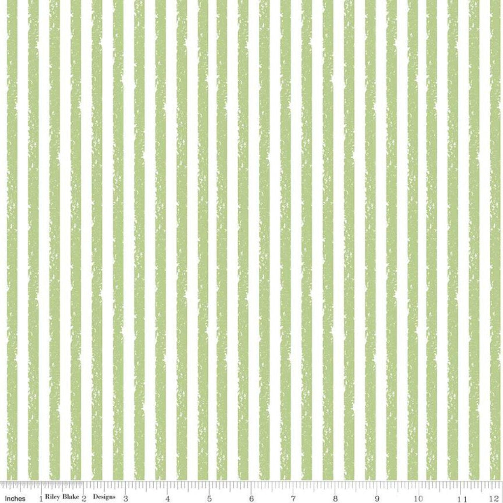 Crayola Stripe C685 Key Lime - Riley Blake Designs - Crayon-Drawn Stripes Striped Green White - Quilting Cotton Fabric