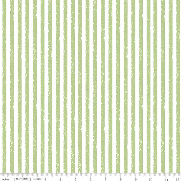 Crayola Stripe C685 Key Lime - Riley Blake Designs - Crayon-Drawn Stripes Striped Green White - Quilting Cotton Fabric