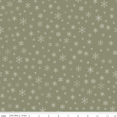 15" End of Bolt Piece - Farmhouse Christmas Snowflakes C10954 Sage - Riley Blake Design - Cream Snowflakes on Green - Quilting Cotton Fabric