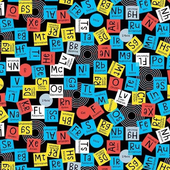 SALE Stem Squad Periodic Elements DC9720 Black by Michael Miller - STEM Science Technology Math Chemistry - Quilting Cotton Fabric