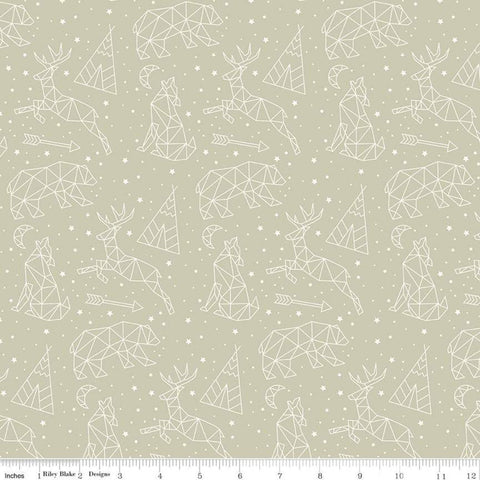 Adventure is Calling Stargazing C10722 Khaki - Riley Blake - Outdoors Constellation Animals Stars Star Beige - Quilting Cotton Fabric