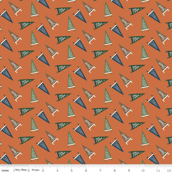 CLEARANCE Adventure is Calling Flags C10723 Orange - Riley Blake Designs - Outdoors Pennants Words Phrases - Quilting Cotton Fabric