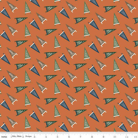 CLEARANCE Adventure is Calling Flags C10723 Orange - Riley Blake Designs - Outdoors Pennants Words Phrases - Quilting Cotton Fabric