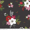SALE Holly Holiday Main C10880 Charcoal - Riley Blake Designs - Christmas Flowers Pine Cones Berries Holly Black - Quilting Cotton Fabric