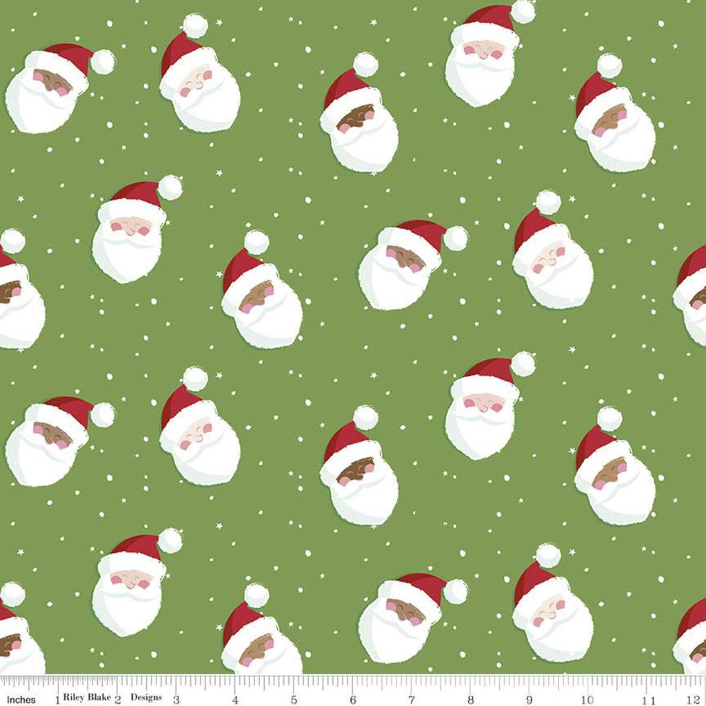 CLEARANCE Holly Holiday Santas C10881 Basil - Riley Blake - Christmas Santa Claus Dots Green - Quilting Cotton Fabric