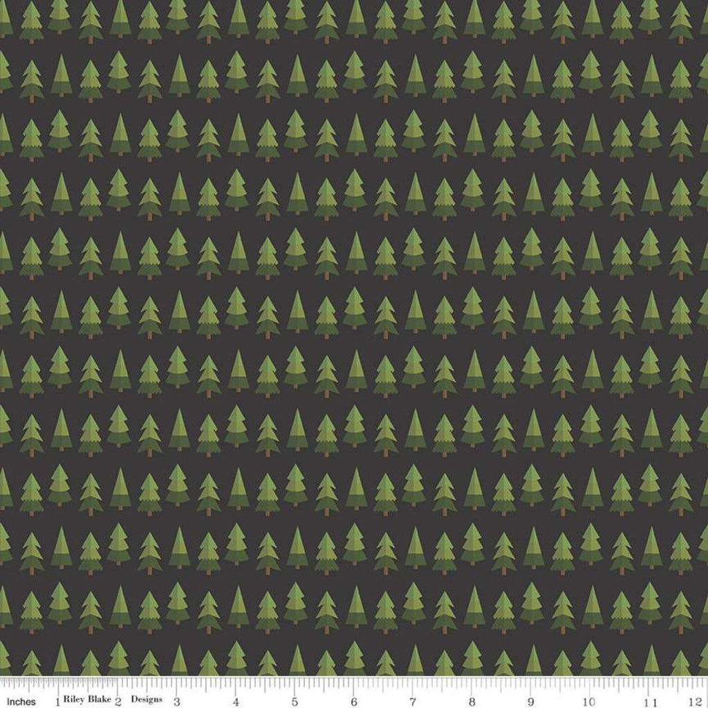 Holly Holiday Trees C10883 Charcoal - Riley Blake Designs - Christmas Pines Pine Trees Black - Quilting Cotton Fabric