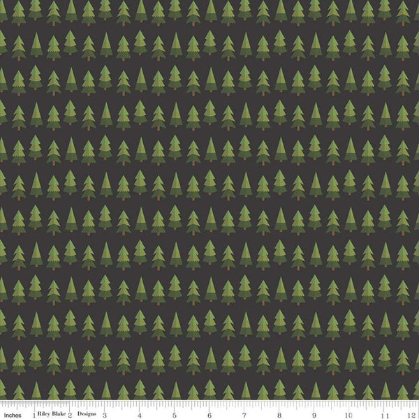 SALE Holly Holiday Trees C10883 Charcoal - Riley Blake Designs - Christmas Pines Pine Trees Black - Quilting Cotton Fabric