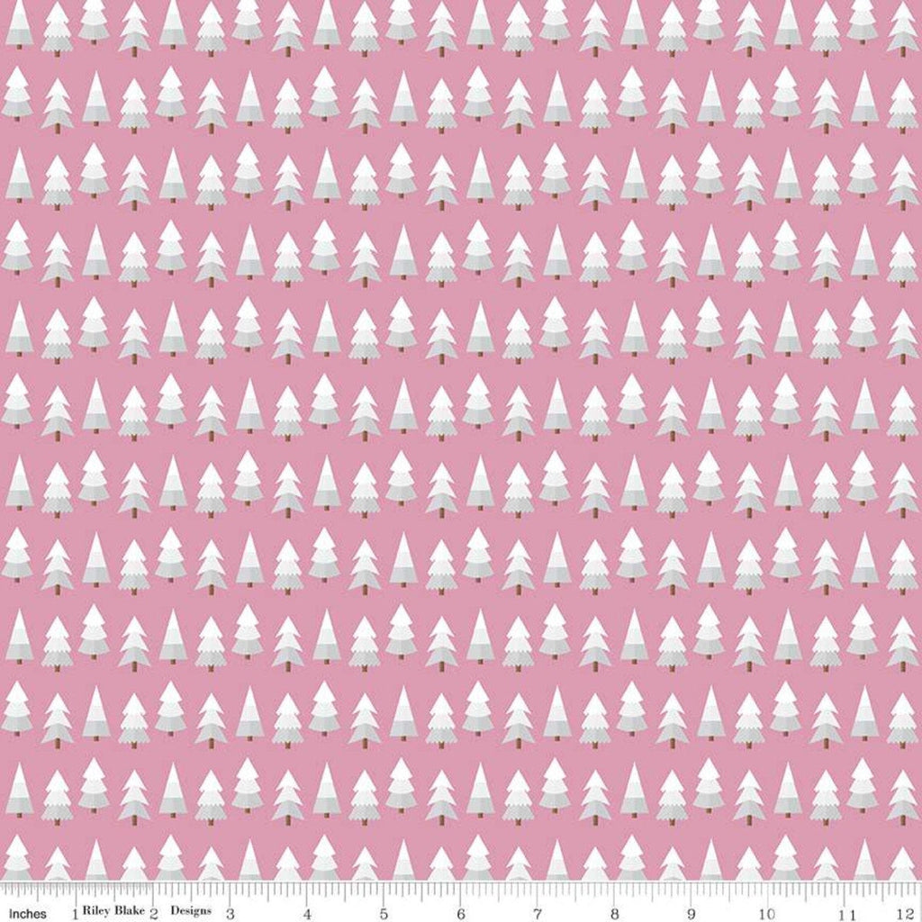 Holly Holiday Trees C10883 Rose - Riley Blake Designs - Christmas Pines Pine Trees Pink White - Quilting Cotton Fabric