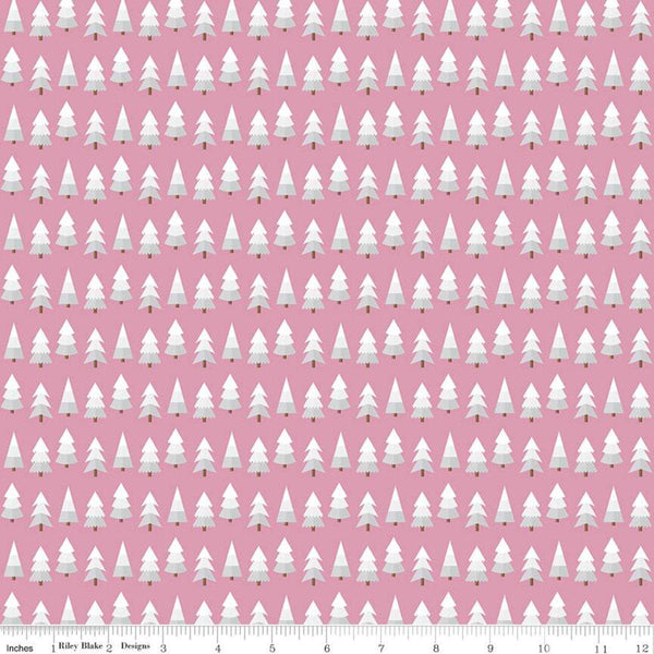 Holly Holiday Trees C10883 Rose - Riley Blake Designs - Christmas Pines Pine Trees Pink White - Quilting Cotton Fabric