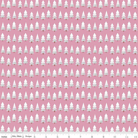 Holly Holiday Trees C10883 Rose - Riley Blake Designs - Christmas Pines Pine Trees Pink White - Quilting Cotton Fabric