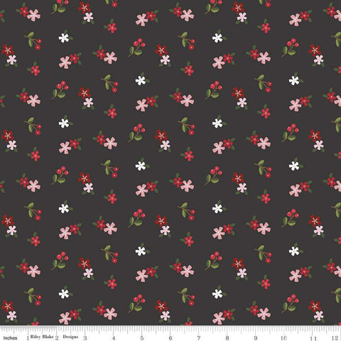 SALE Holly Holiday Ditzy C10884 Charcoal - Riley Blake Designs - Christmas Floral Flowers Black - Quilting Cotton Fabric