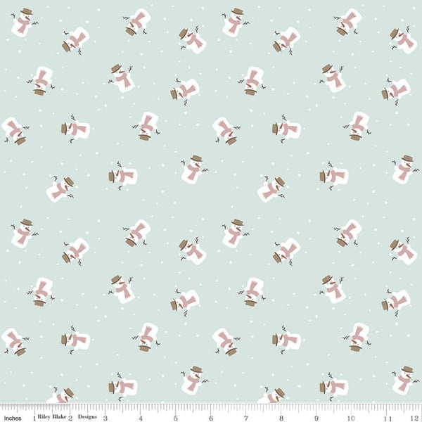 25" End of Bolt Piece - SALE Warm Wishes Snowmen C10786 Sky - Riley Blake Designs - Christmas Blue - Quilting Cotton Fabric