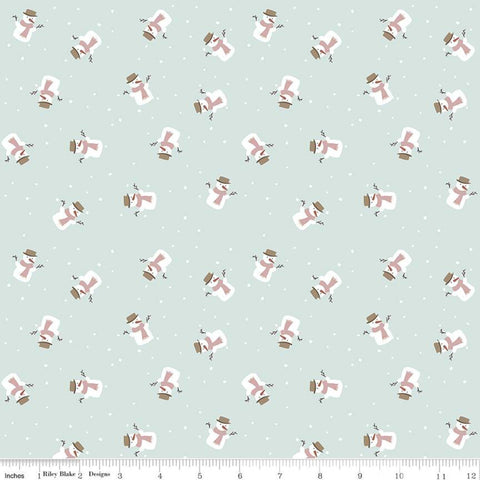 25" End of Bolt Piece - SALE Warm Wishes Snowmen C10786 Sky - Riley Blake Designs - Christmas Blue - Quilting Cotton Fabric