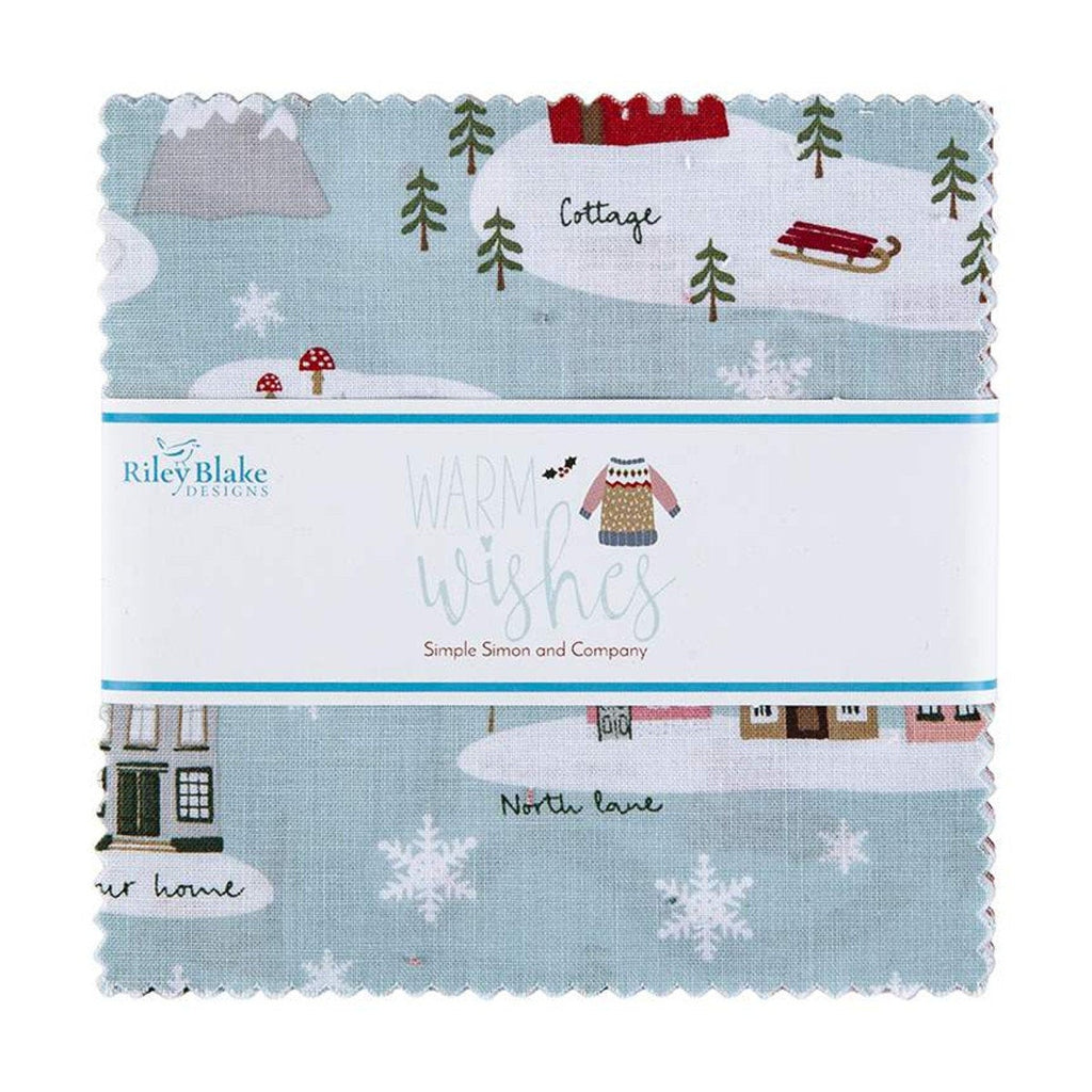 Warm Wishes Charm Pack 5" Stacker Bundle - Riley Blake Designs - 42 piece Precut Pre cut - Christmas - Quilting Cotton Fabric