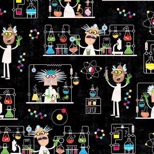 SALE Stem Squad Mad Scientist DC9714 Black by Michael Miller - STEM Science Technology Engineering Mathematics  - Quilting Cotton Fabric