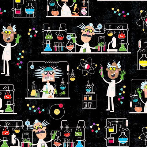 SALE Stem Squad Mad Scientist DC9714 Black by Michael Miller - STEM Science Technology Engineering Mathematics  - Quilting Cotton Fabric