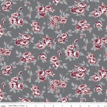 SALE Exquisite Flowers C10702 Charcoal - Riley Blake Designs - Floral Roses Gray - Quilting Cotton Fabric