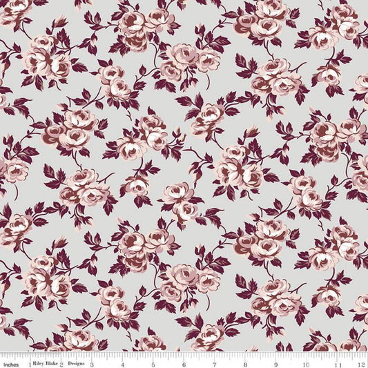 CLEARANCE Exquisite Flowers C10702 Gray - Riley Blake Designs - Floral Roses - Quilting Cotton