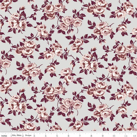 SALE Exquisite Flowers C10702 Gray - Riley Blake Designs - Floral Roses - Quilting Cotton